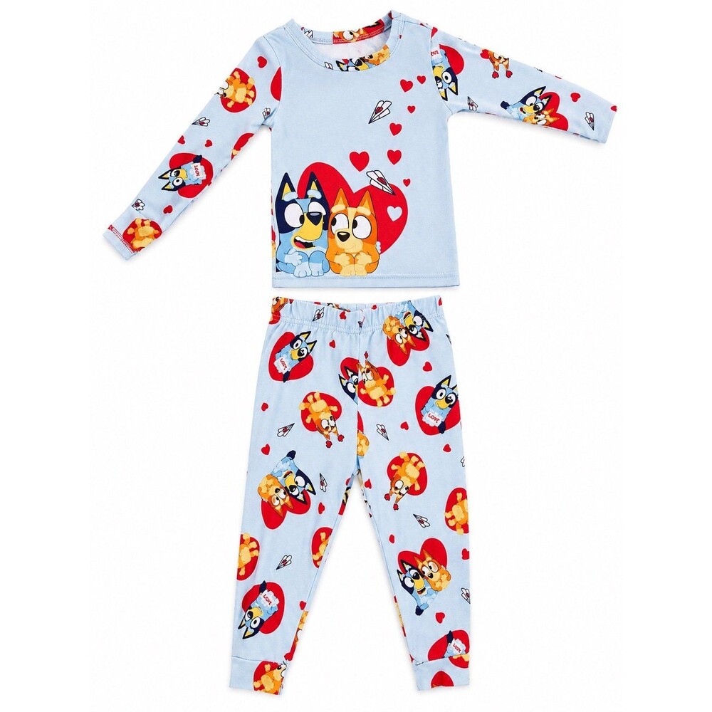 Bluey & Bingo Valentine’s Day Pajama Set Toddler 2T Hearts Long Sleeve 2 Piece
